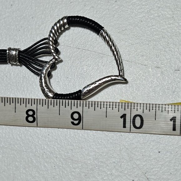 Heart-Shaped Silver Tone Pendant Necklace Black Multi Strand Cord Jewelry Women - Picture 7 of 7